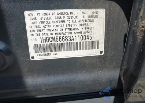 2003 Honda Accord 2.4 Ex z USA, uszkodzony, nr VIN 1HGCM56683A110045